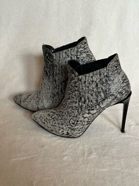 Kurt Geiger Black & White Leather Pointed Stiletto Ankle Boots